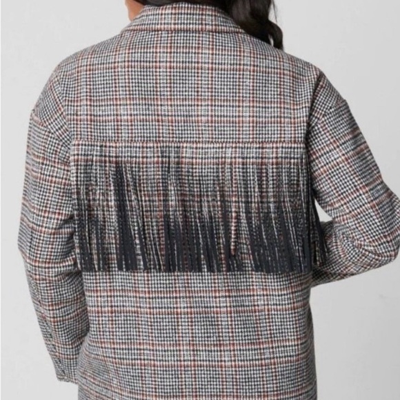 Blank NYC Blazer Jacket Fringe Houndstooth Oversized Boho Western - Picture 3 of 7